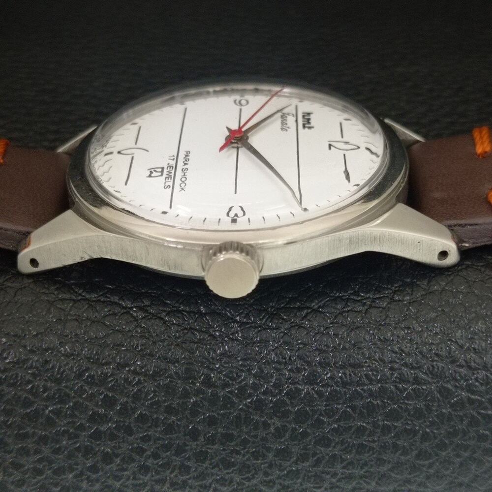 Vintage 1971 HMT Manual Wound Mens Silver Watch W/daydate & Black accents - Picture 5 of 9